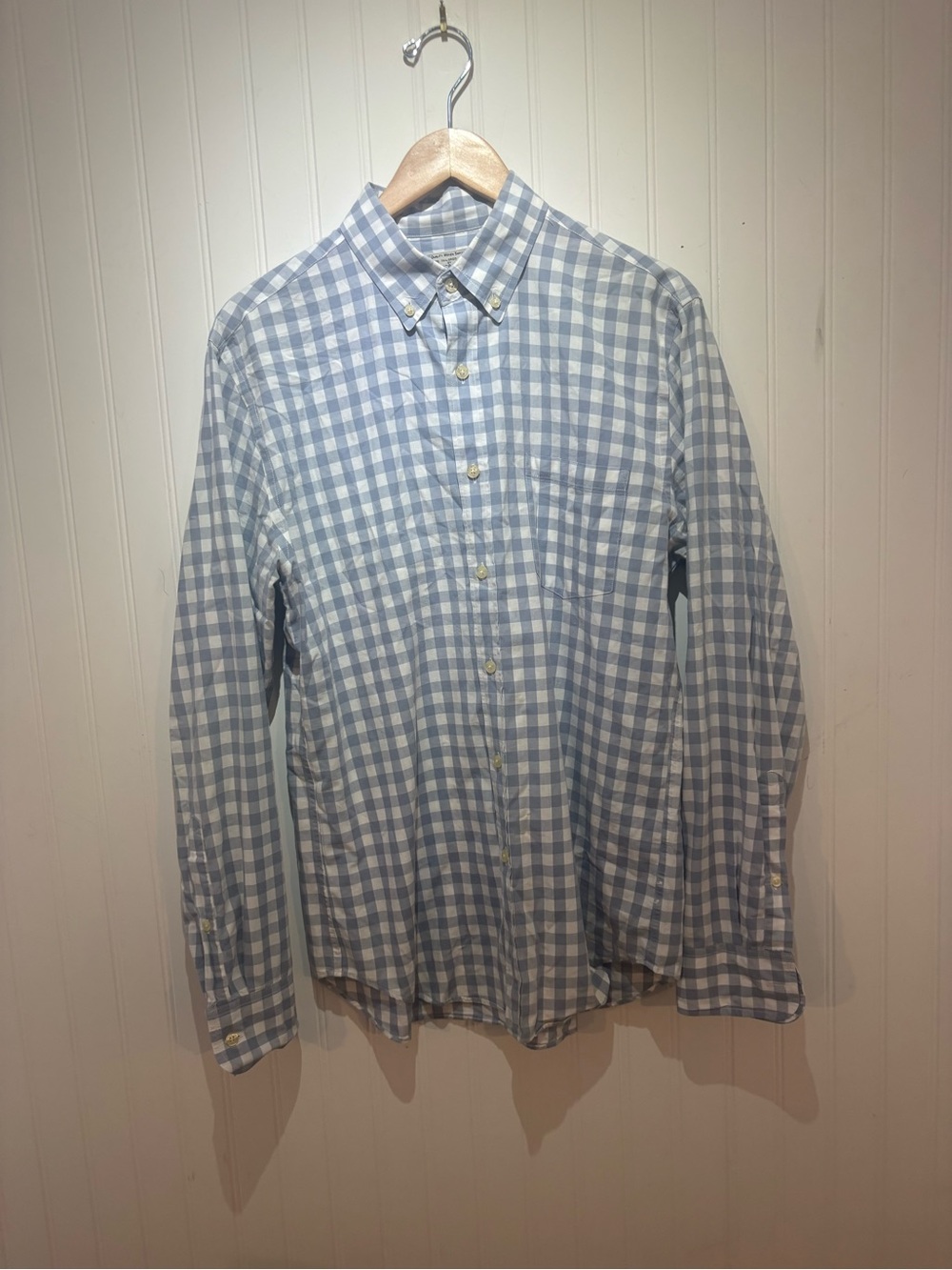 Tailored By J. Crew Classic Blue and White Gingham Button-Down Shirt w/ pocket